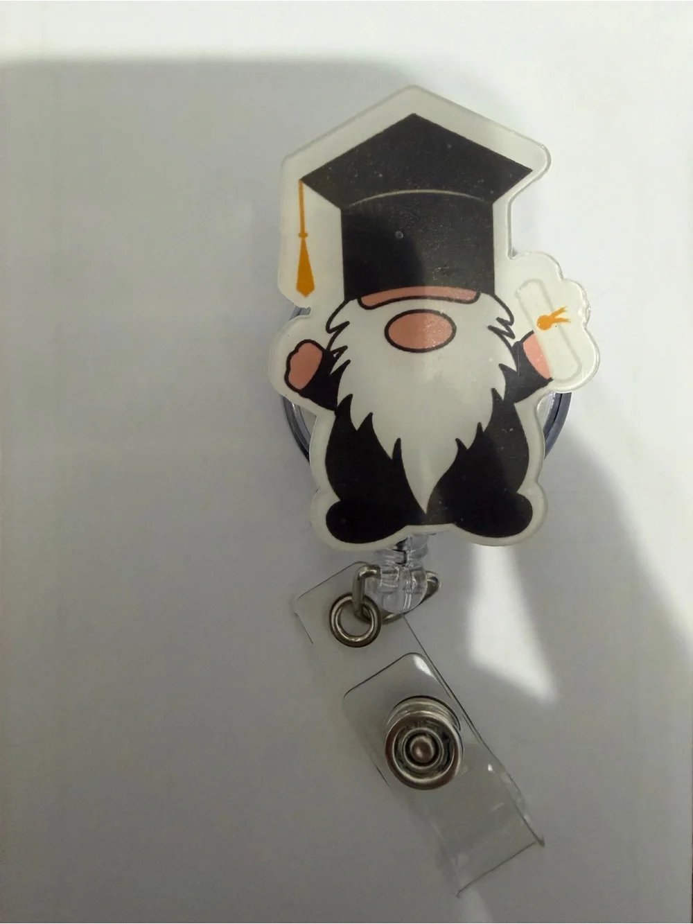 Graduation Gnome Badge Reel - Black and White